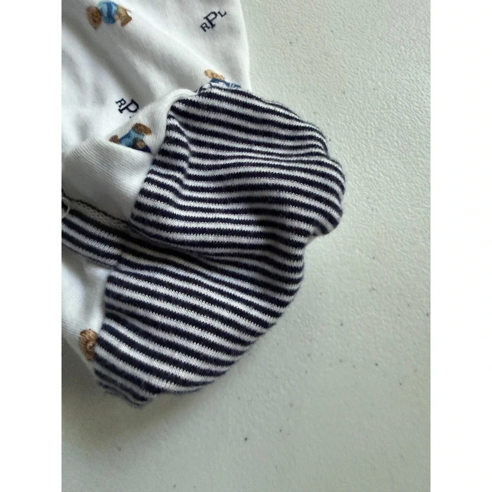 Ralph Lauren Baby Boy Polo Bear Footed Coverall Sleeper White Navy 9M